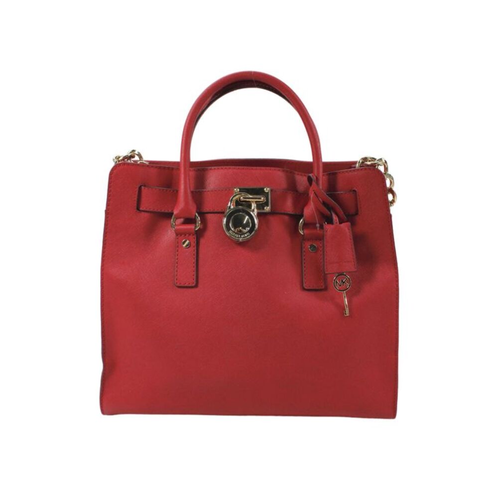 Michael Michael Kors Womens Leather Gold Tone Tote Shoulder Handbag Red